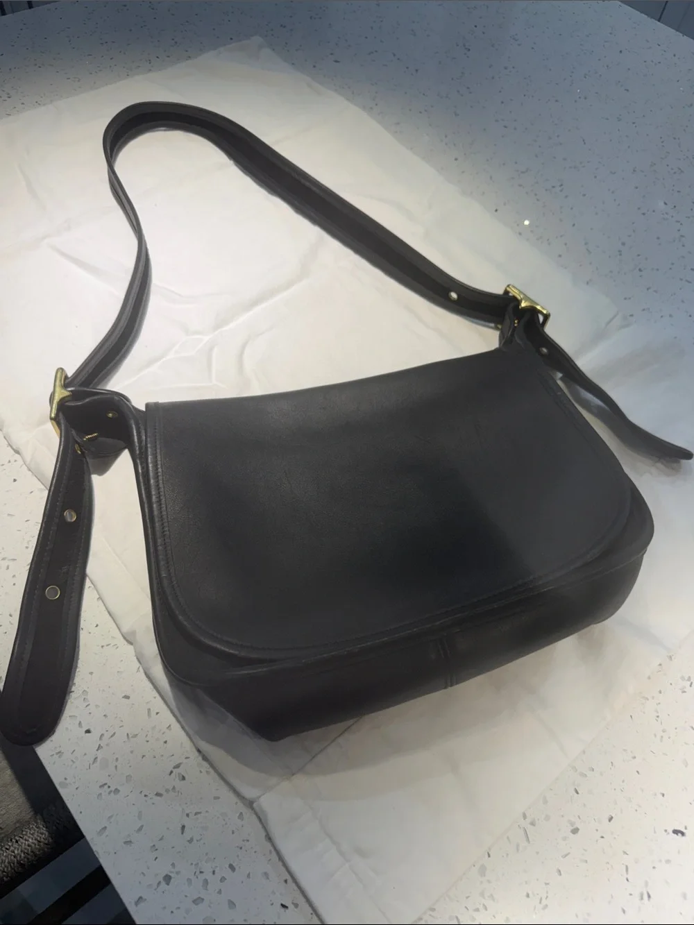 Coach Black Leather Shoulder Bag with Gold Hardware